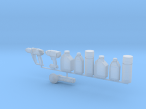 Oil bottles and tools 1/24 in Smooth Fine Detail Plastic