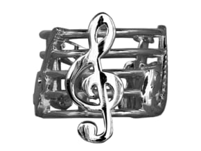 Music Symbols and Instruments Ring in Polished Silver: 7 / 54