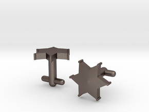 Sheriff's Star Cufflinks (Style 2) in Polished Bronzed Silver Steel