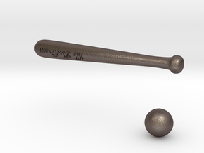 Baseball bat & ball in Polished Bronzed Silver Steel