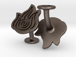 Fire Element Cufflinks (Avatar the Last Airbender) in Polished Bronzed-Silver Steel