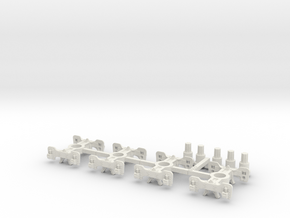 T95p x4 N scale short Fox trucks, pin mount in White Natural Versatile Plastic