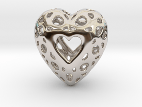 Voronoi Heart Pendant ver.2 in Rhodium Plated Brass