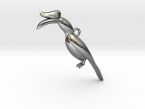 Rhinoceros Hornbill Pendant in Polished Silver: Small