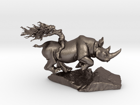 Rhino Rider 12'' tall in Polished Bronzed-Silver Steel