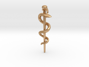 Snake rod pendant - symbol of medicine in Natural Bronze