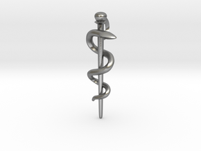 Snake rod pendant - symbol of medicine in Natural Silver