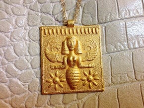 Etruscan Bee Goddess Pendant in Polished Gold Steel