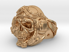 "Crazy Pilot" bikers  skull ring  size 12 in Polished Bronze