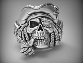 "Blue Beard" Pirate skull ring   in Natural Silver