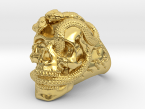 "Poisoned"  Skull & snakes ring sz 10.5 in Polished Brass