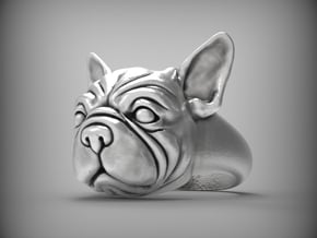 Cutest French Bulldog signet ring size 6.5 in Natural Silver
