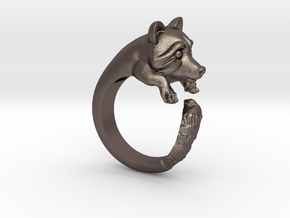 "Fluffy Tail" Racoon ring size 6.5 in Polished Bronzed-Silver Steel