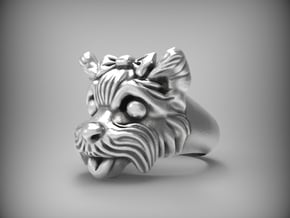 "Yorkie with bow" cutest ring, size 6 3/4 in Natural Silver
