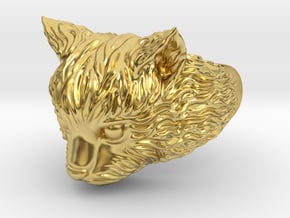 Cute and fluffy cat ring, size 6.5 in Polished Brass