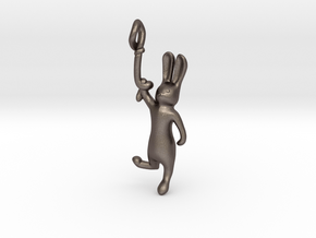 Rabbit-keychain in Polished Bronzed-Silver Steel: Small