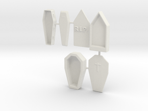 O Scale 3 Coffins in White Natural Versatile Plastic