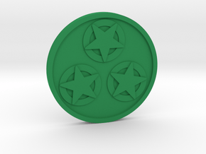 Three of Pentacles Coin in Green Processed Versatile Plastic