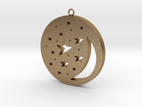 Moon and Stars Pendant in Polished Gold Steel