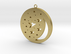 Moon and Stars Pendant in Natural Brass