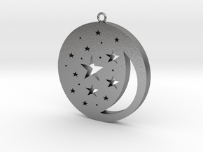 Moon and Stars Pendant in Natural Silver