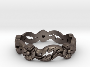 Antique design floral  band size 6.5 in Polished Bronzed-Silver Steel
