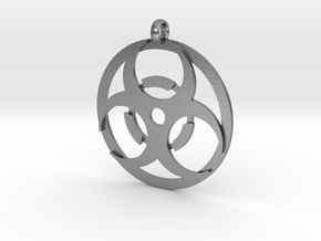 Biohazard necklace charm in Natural Silver
