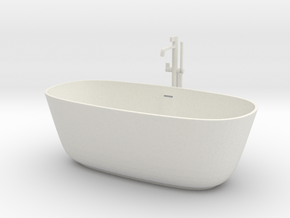 Freestanding bathtub with tap, 1:12 in White Premium Versatile Plastic: 1:12