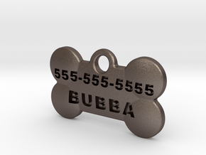 BubbaTag, Dog Bone, Small in Polished Bronzed Silver Steel