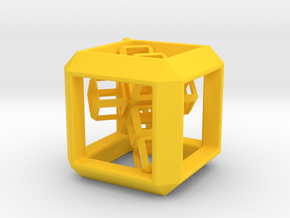 JEWELRY Cube Pendant (30 mm) with 3d-Cross inside in Yellow Processed Versatile Plastic
