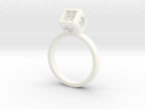 JEWELRY Ring size 8 (18 mm) with HyperCube "stone" in White Processed Versatile Plastic