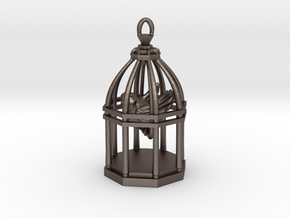 Little Bird In Cage V2 in Polished Bronzed-Silver Steel