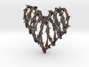 Barbed Wire Heart Cage Pendant in Polished Bronzed Silver Steel