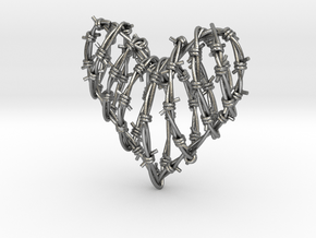Barbed Wire Heart Cage Pendant in Natural Silver