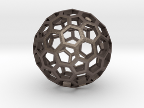 Goldberg Polyhedron [2,1] flat faces in Polished Bronzed-Silver Steel