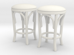 Stool 02. 1:12 Scale x2 Units in White Natural Versatile Plastic