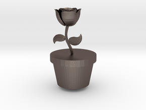 Flower Pot (small) in Polished Bronzed-Silver Steel