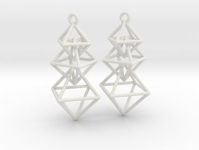 Dangling Octahedra Earrings in White Natural Versatile Plastic