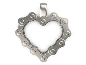 Bike Chain Heart Pendant in Natural Silver