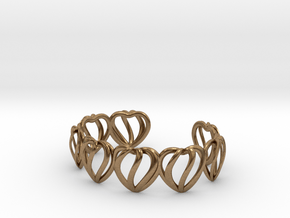Heart Cage Bracelet (8 small hearts) in Natural Brass