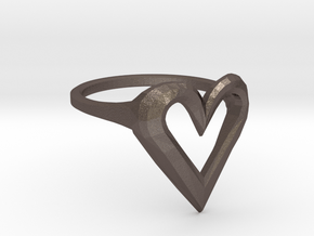 FLYHIGH: Skinny Heart Ring 15mm in Polished Bronzed Silver Steel