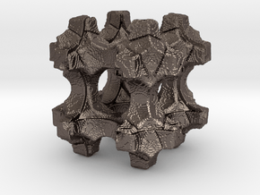 Fractal Cube: 01 in Polished Bronzed-Silver Steel: Extra Small