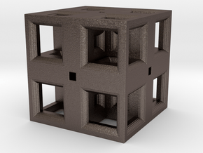 Low Poly Fractal Cube 20mm in Polished Bronzed Silver Steel