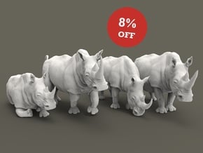 White Rhinoceros Set 1:87 four different pieces in Tan Fine Detail Plastic