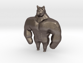 Swole Doge strong dog meme 40mm miniature figure in Polished Bronzed-Silver Steel