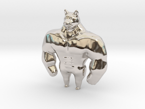 Swole Doge strong dog meme 40mm miniature figure in Rhodium Plated Brass