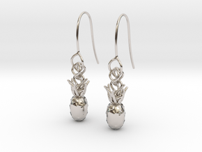 Pineapple earring in Rhodium Plated Brass