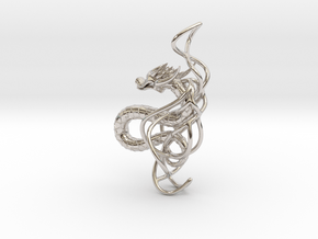Large Dragon Pendant in Rhodium Plated Brass
