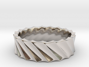 Slant Wave Ring _ A in Rhodium Plated Brass: 8 / 56.75