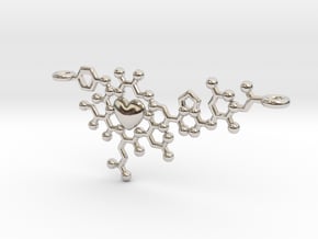 Oxytocin Molecule Love Heart Pendant 3D Printed in Rhodium Plated Brass